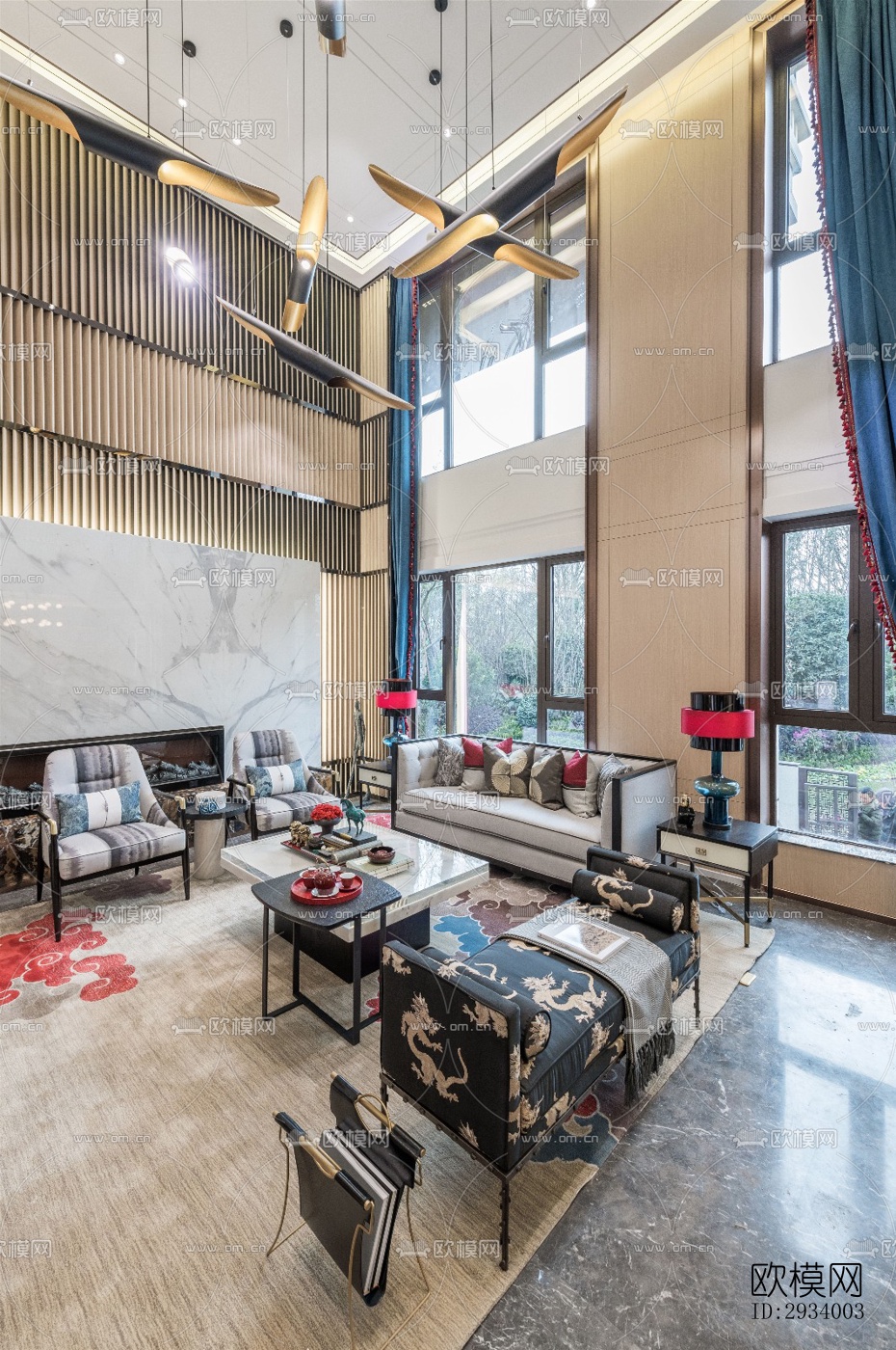 新中式别墅效果图下载（渲染图7）