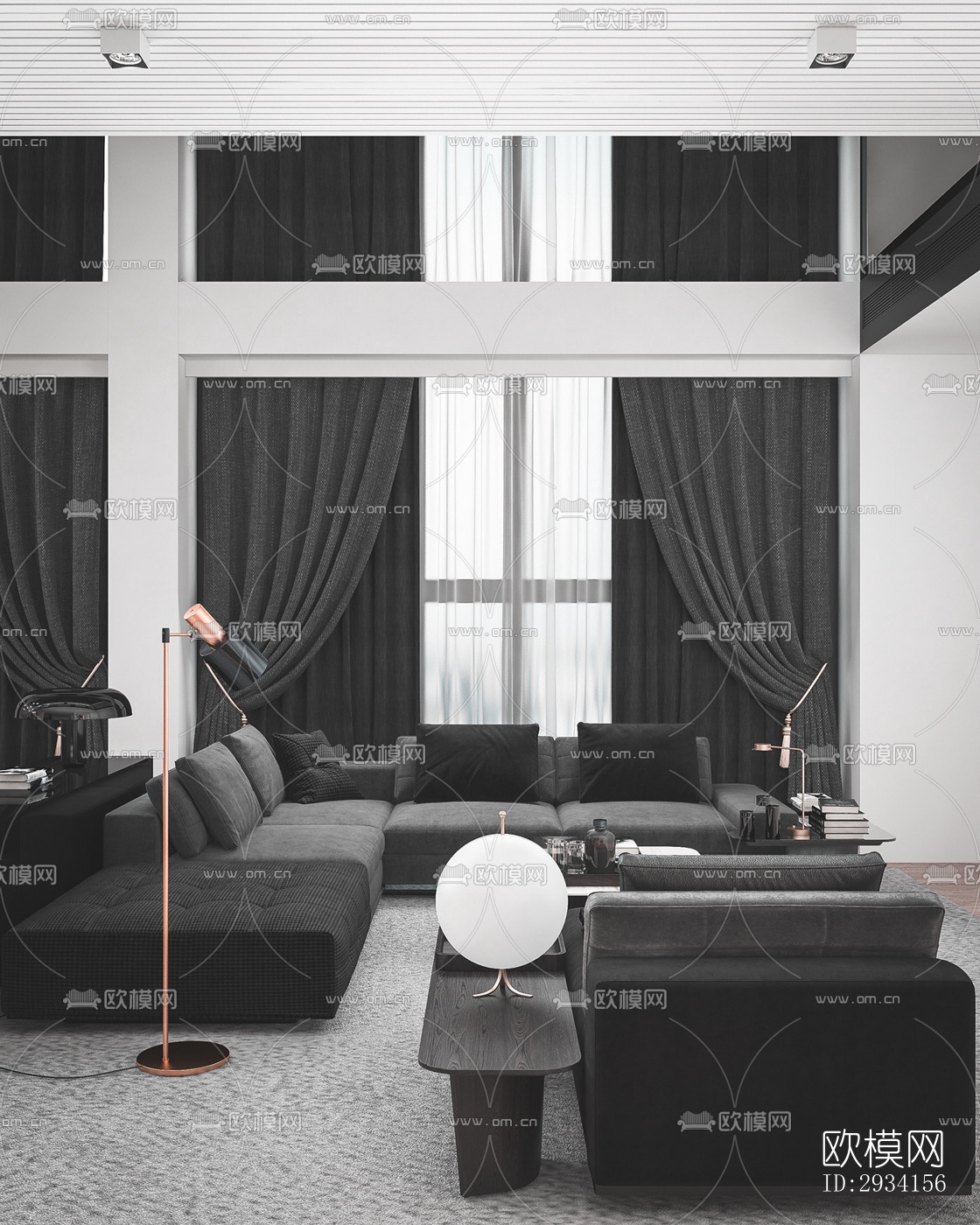 高级灰别墅效果图下载（渲染图12）