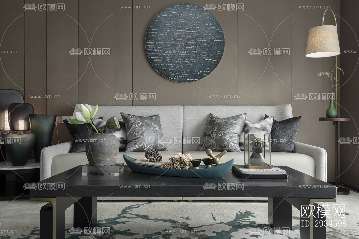 新中式平层效果图下载（渲染图13）