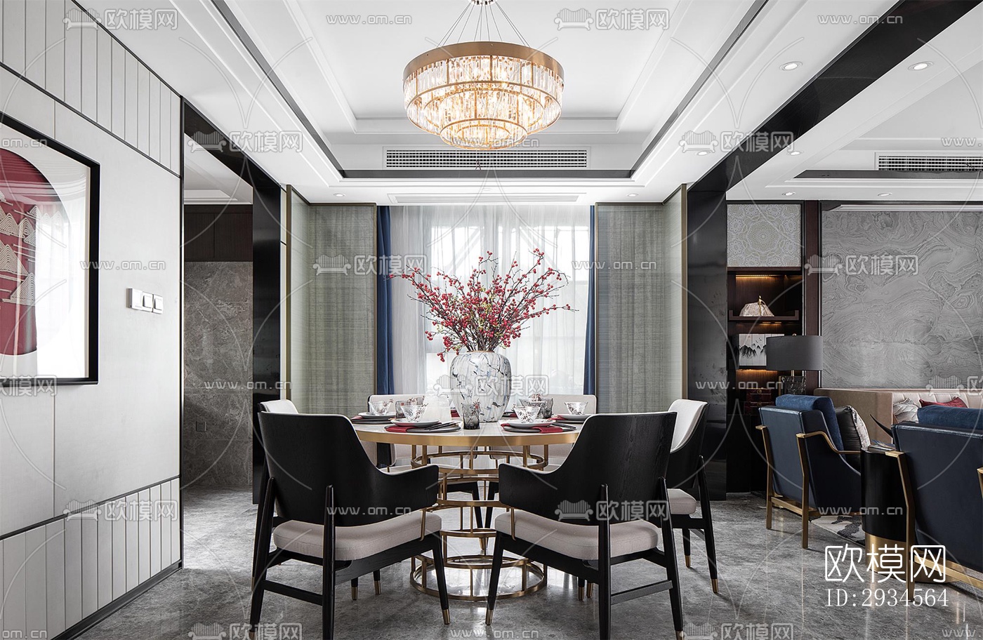 新中式平层效果图下载（渲染图19）