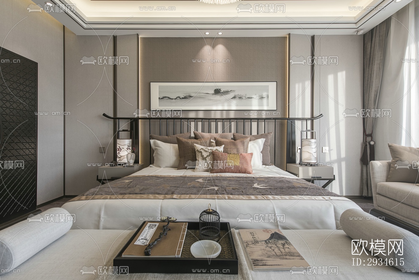 新中式平层效果图下载（渲染图19）