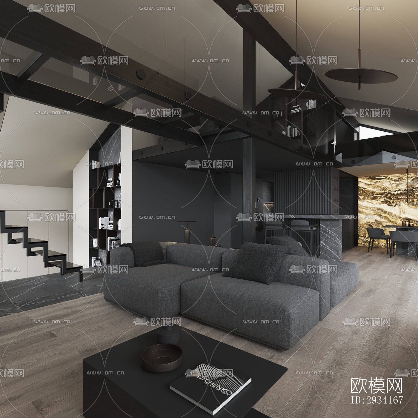 高级灰别墅效果图下载（渲染图14）