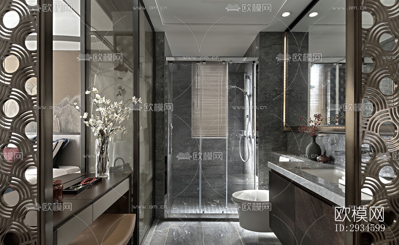 新中式平层效果图下载（渲染图13）