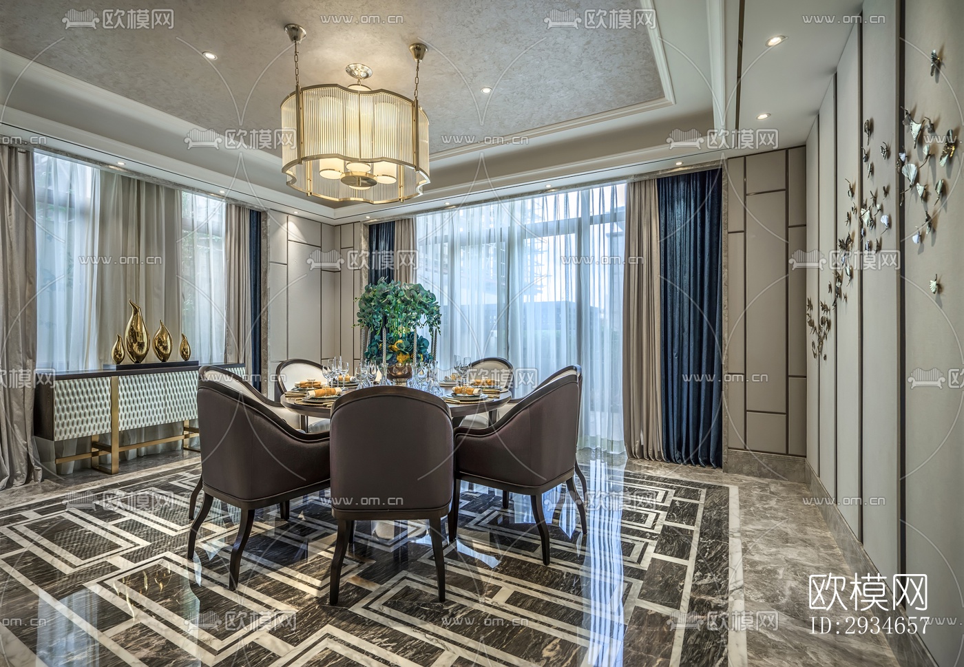 新中式平层效果图下载（渲染图8）