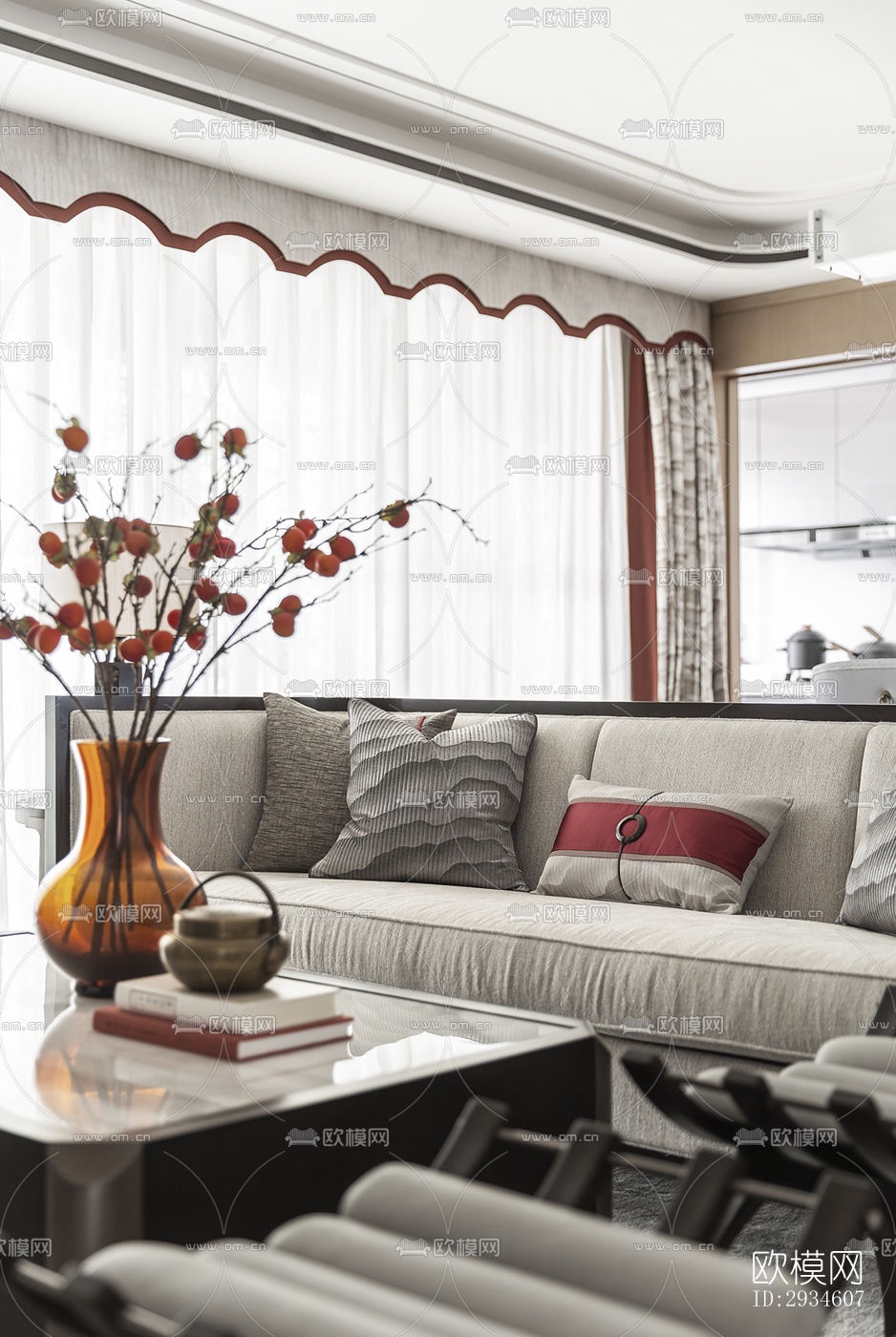 新中式平层效果图下载（渲染图6）