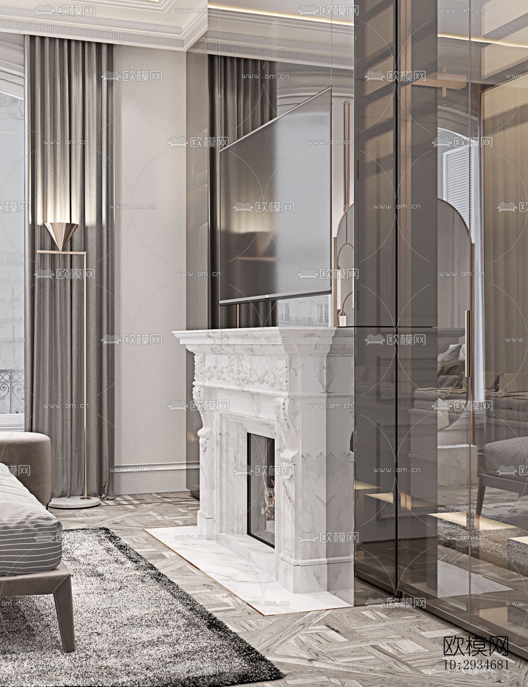 欧式平层效果图下载（渲染图2）