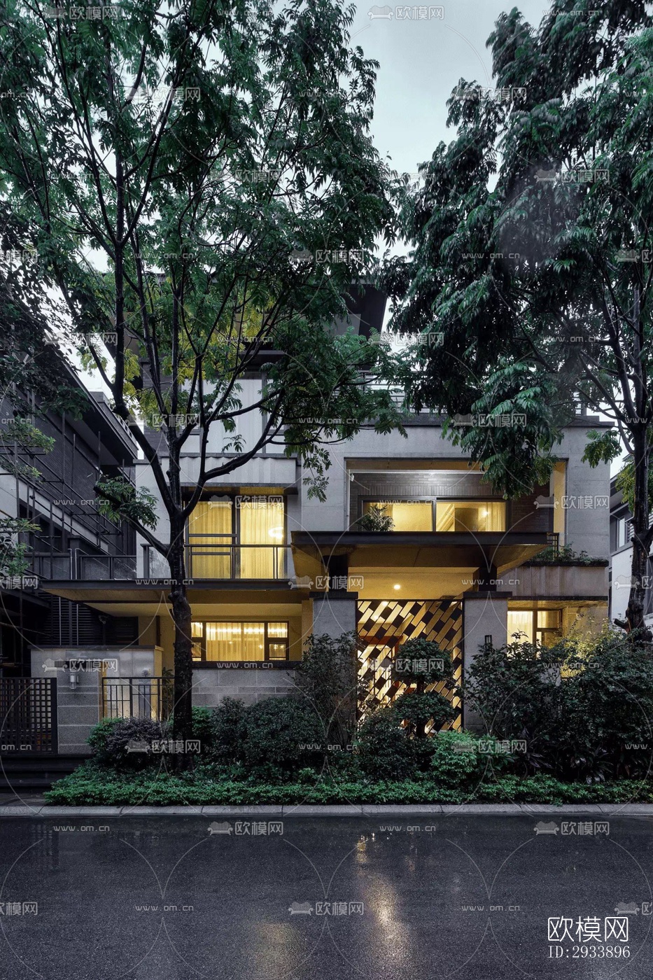 新中式别墅效果图下载（渲染图1）