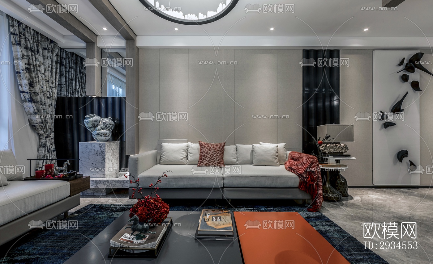 新中式平层效果图下载（渲染图1）