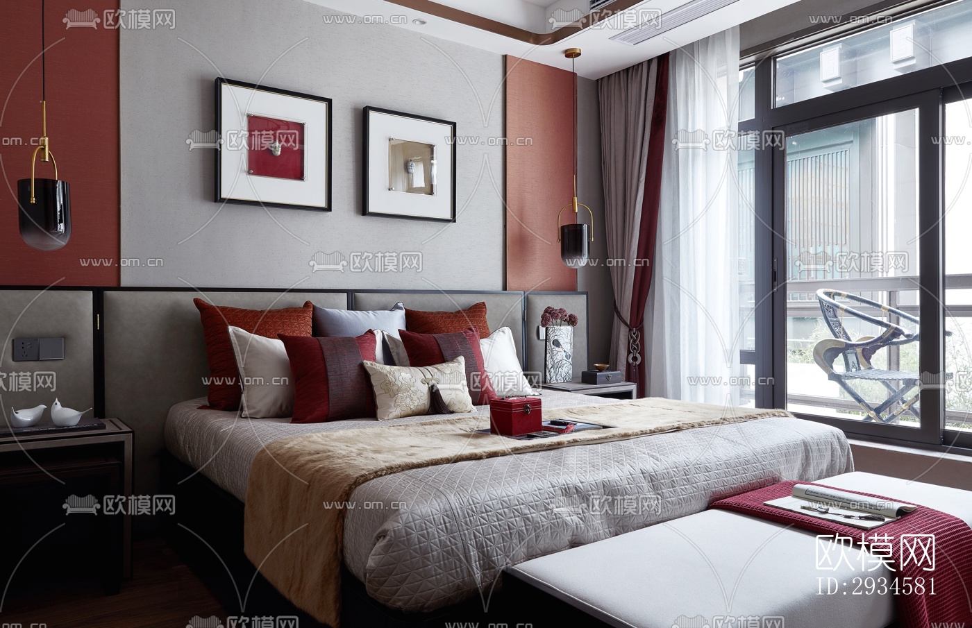 新中式平层效果图下载（渲染图16）