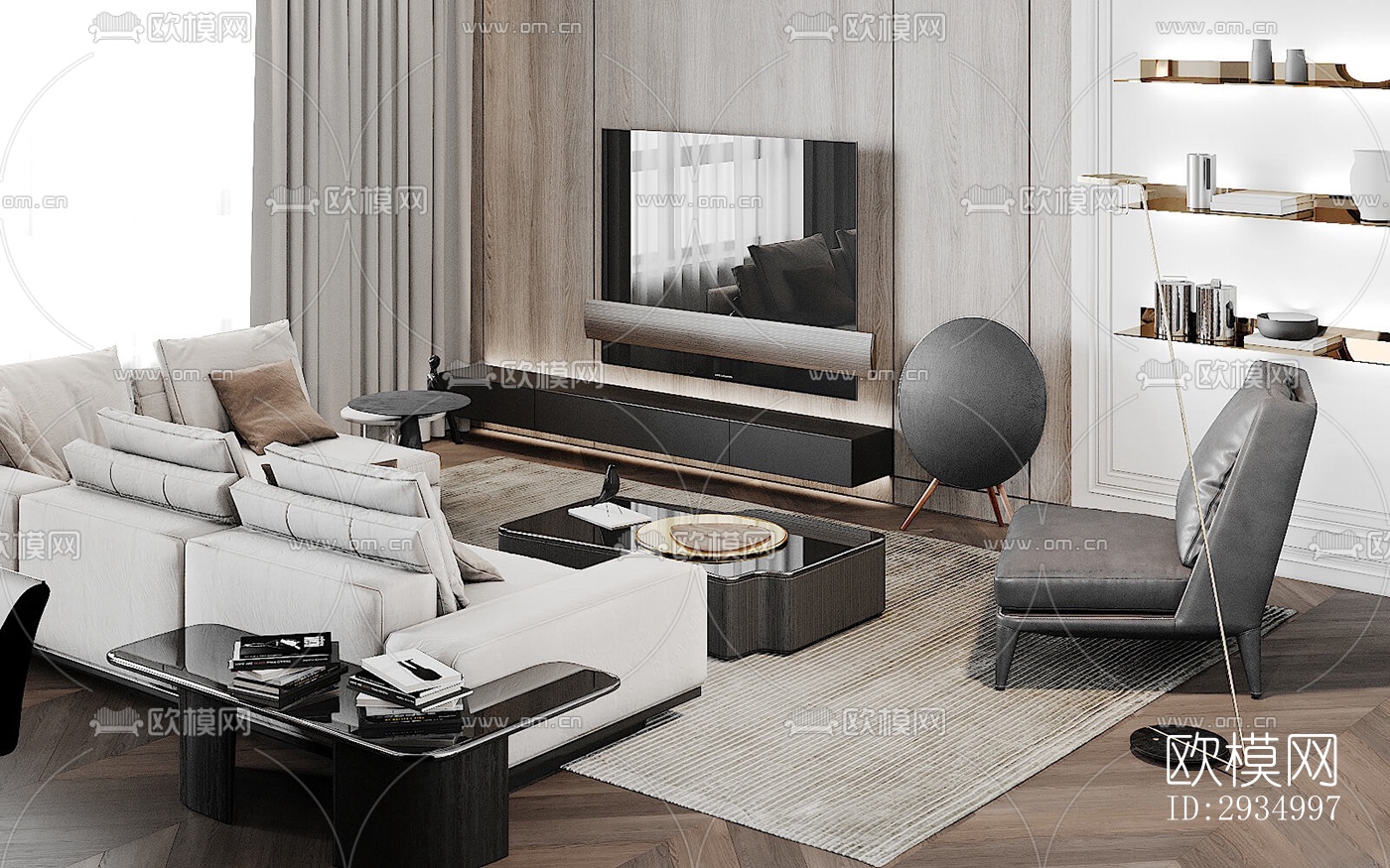 现代平层效果图下载（渲染图3）