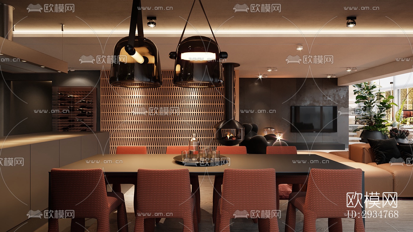 现代平层效果图下载（渲染图14）