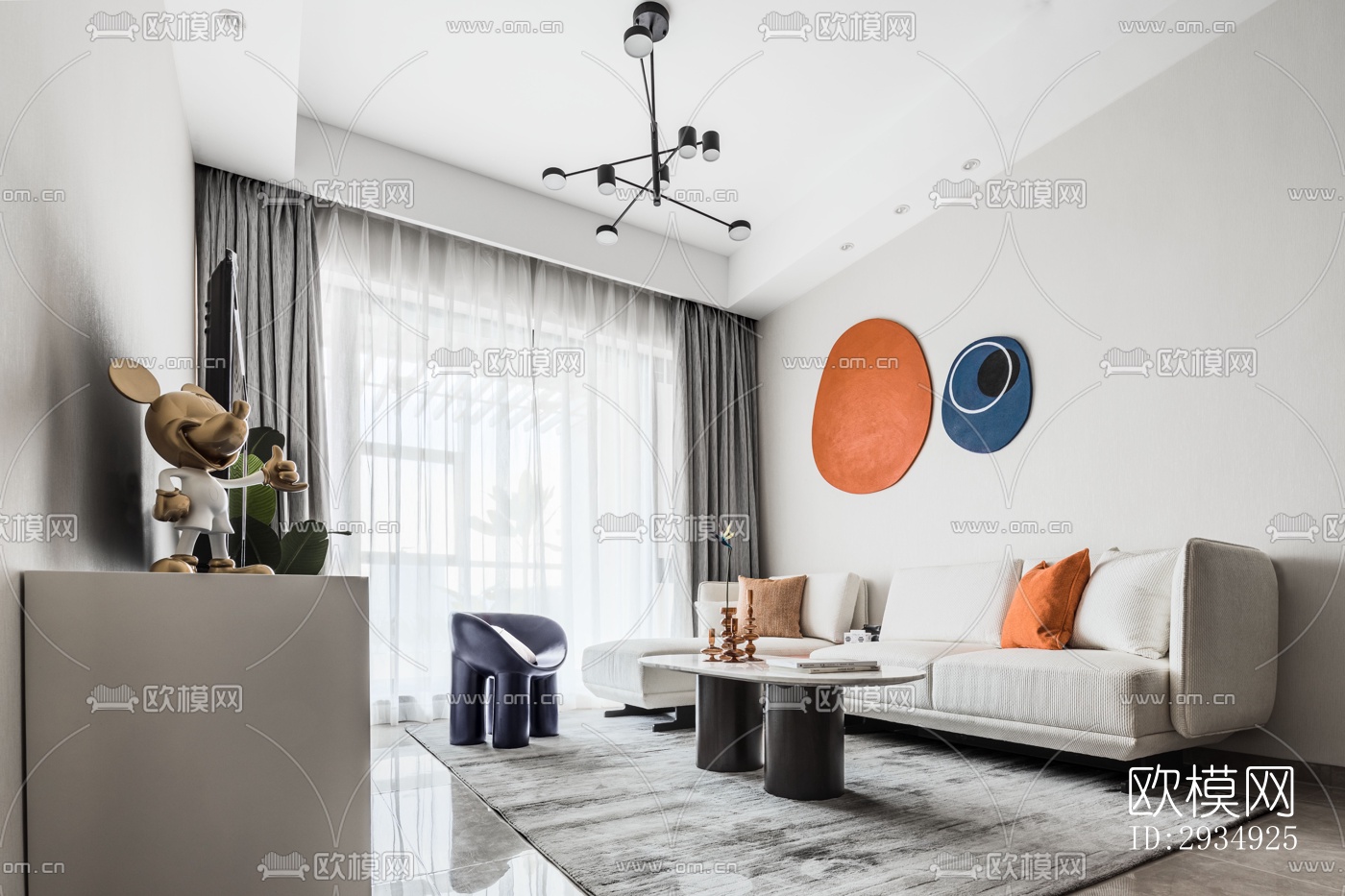 现代平层效果图下载（渲染图12）