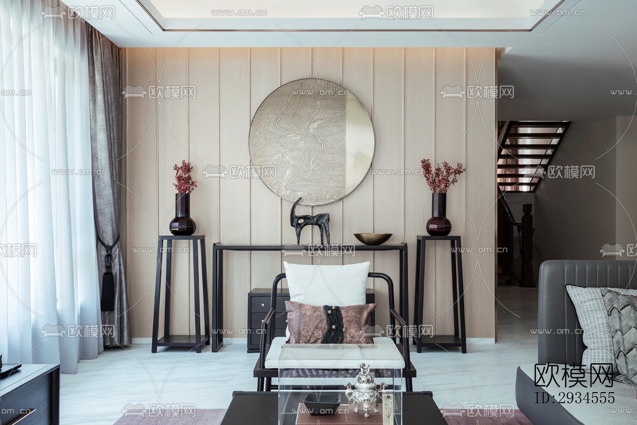 新中式平层效果图下载（渲染图16）