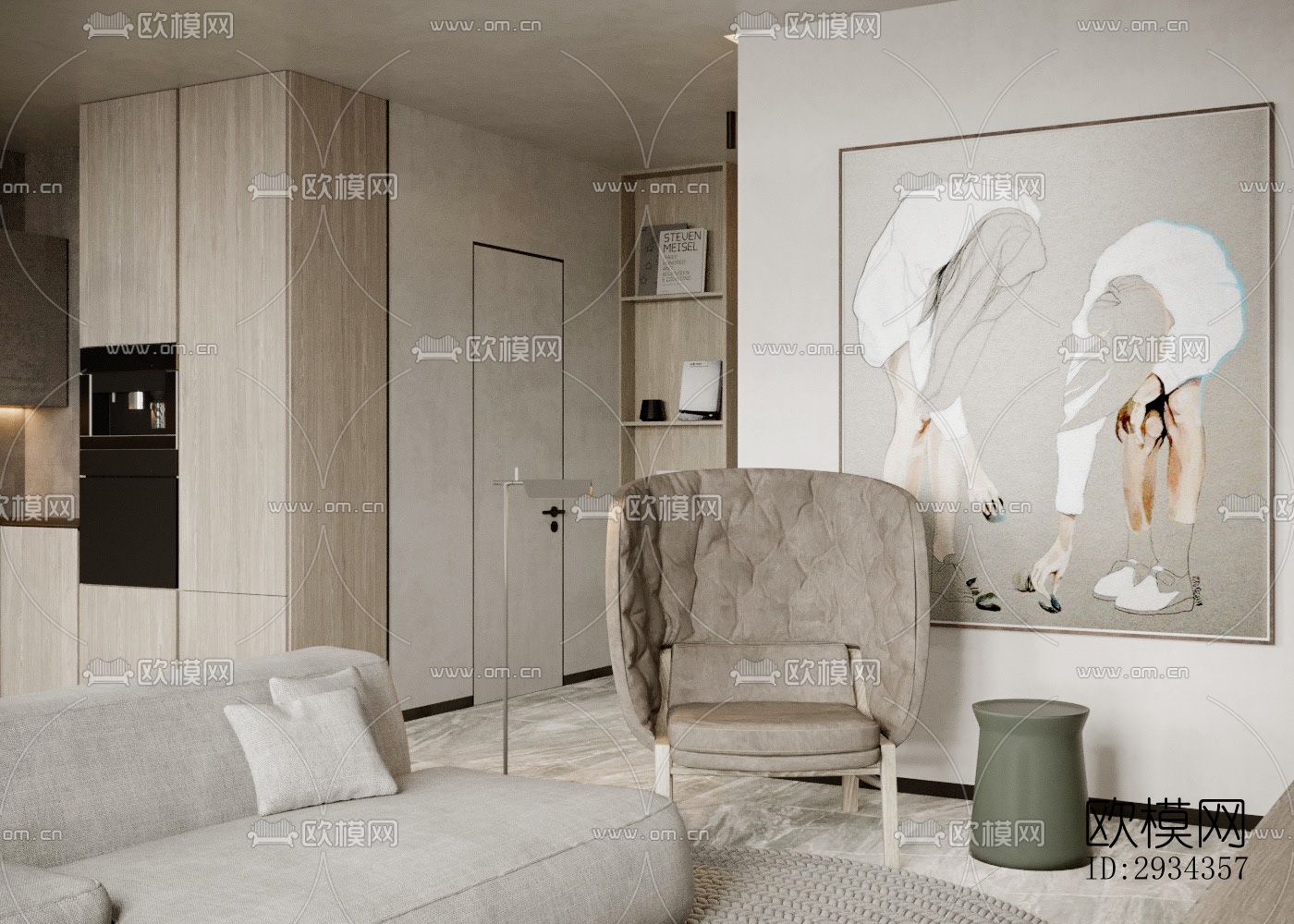 侘寂平层效果图下载（渲染图3）