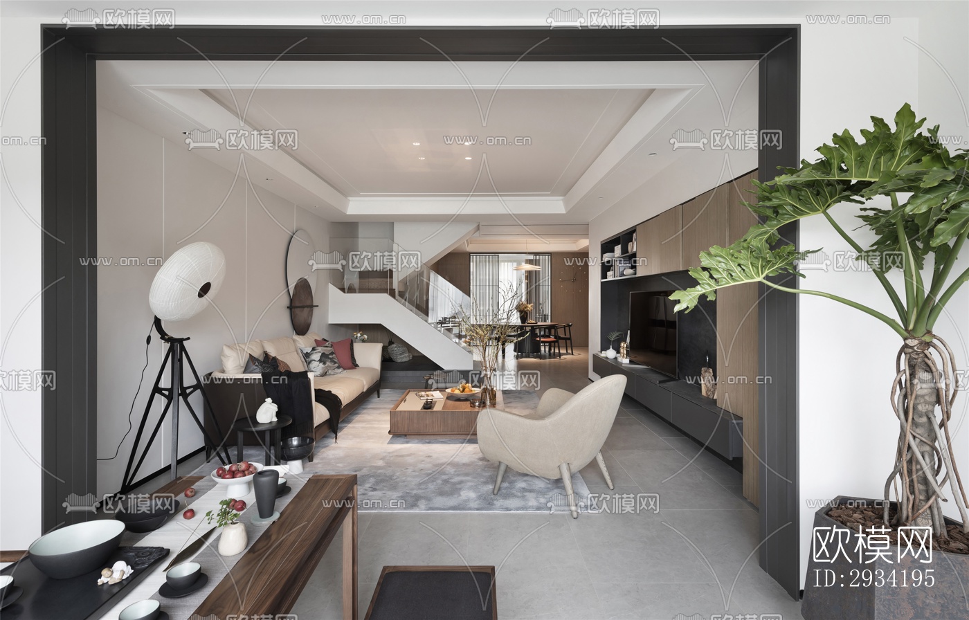 新中式复式效果图下载（渲染图7）