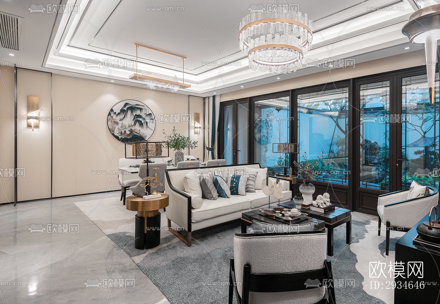 新中式平层效果图下载（渲染图13）