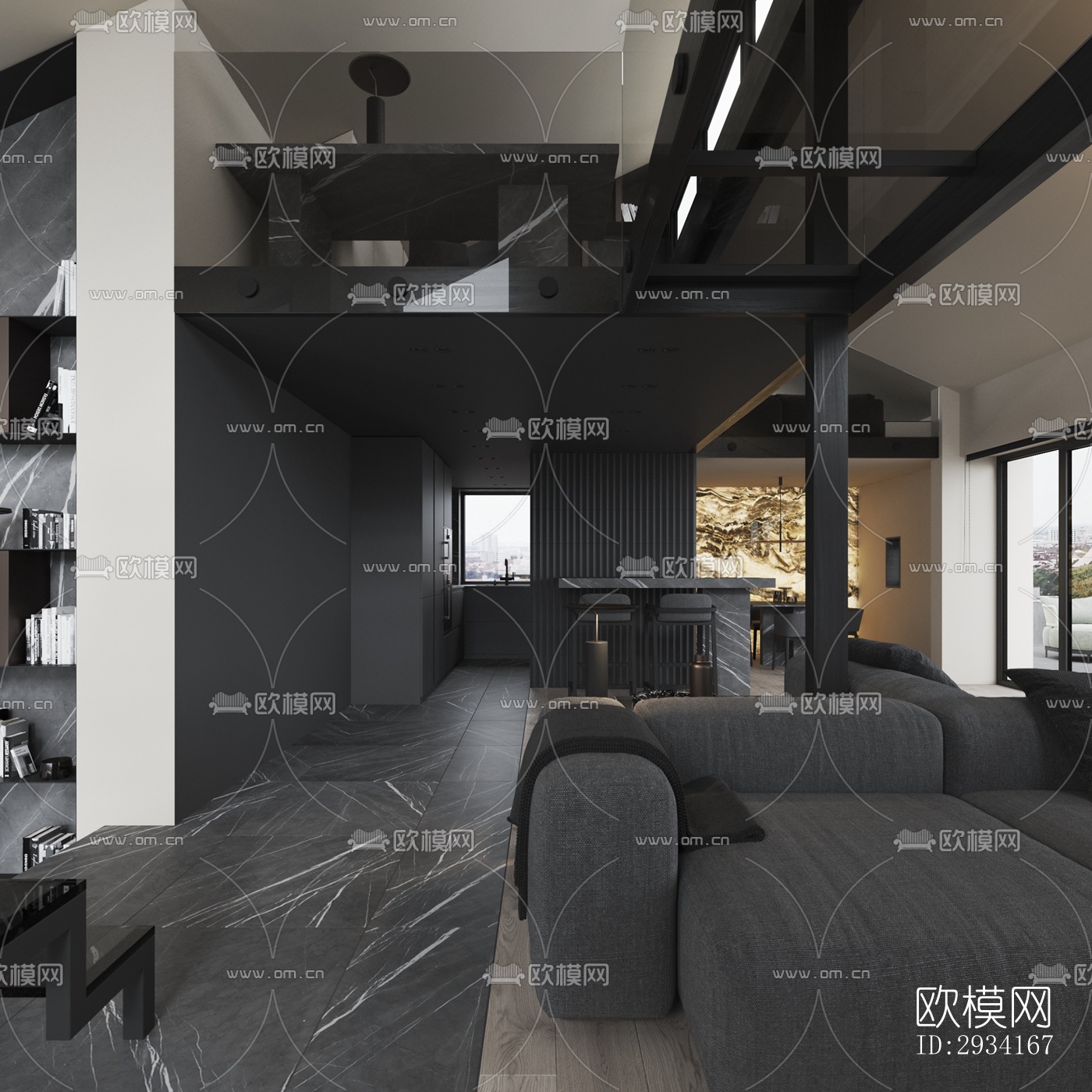 高级灰别墅效果图下载（渲染图16）