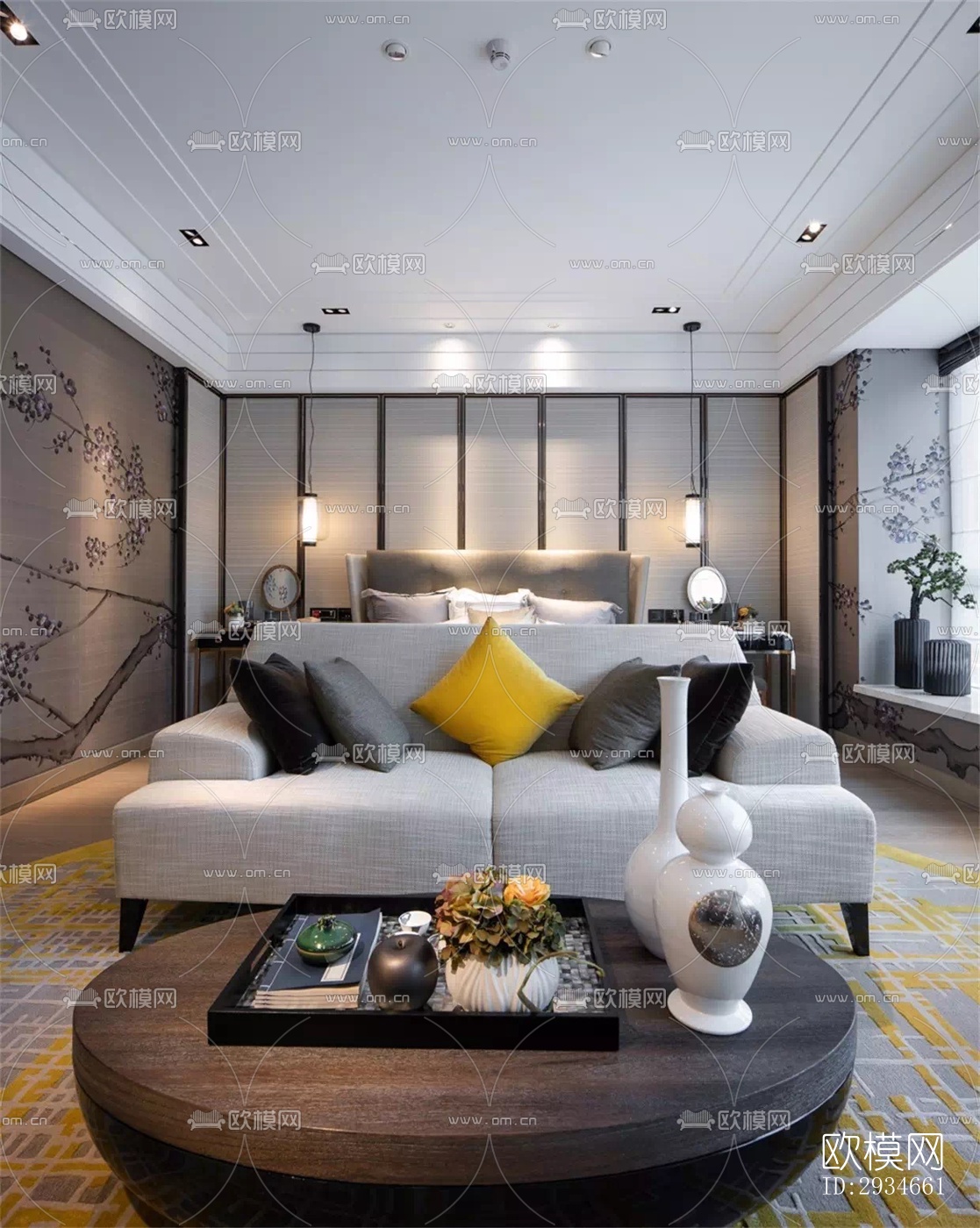 新中式平层效果图下载（渲染图17）