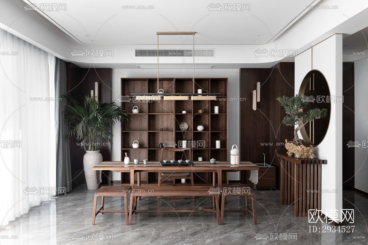 新中式平层效果图下载（渲染图16）