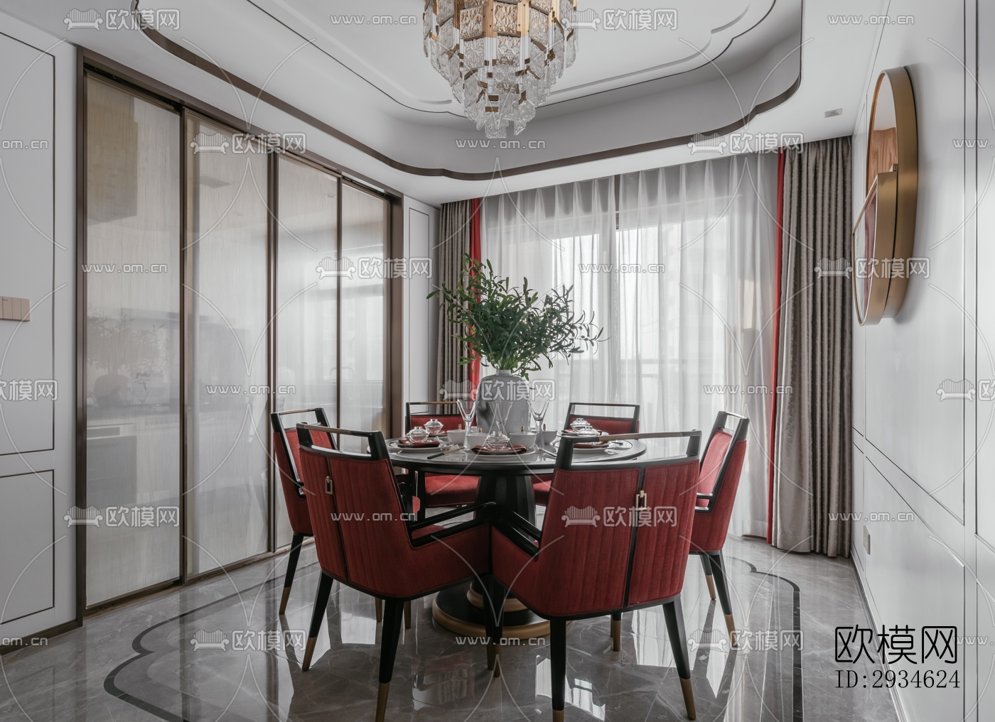 新中式平层效果图下载（渲染图14）