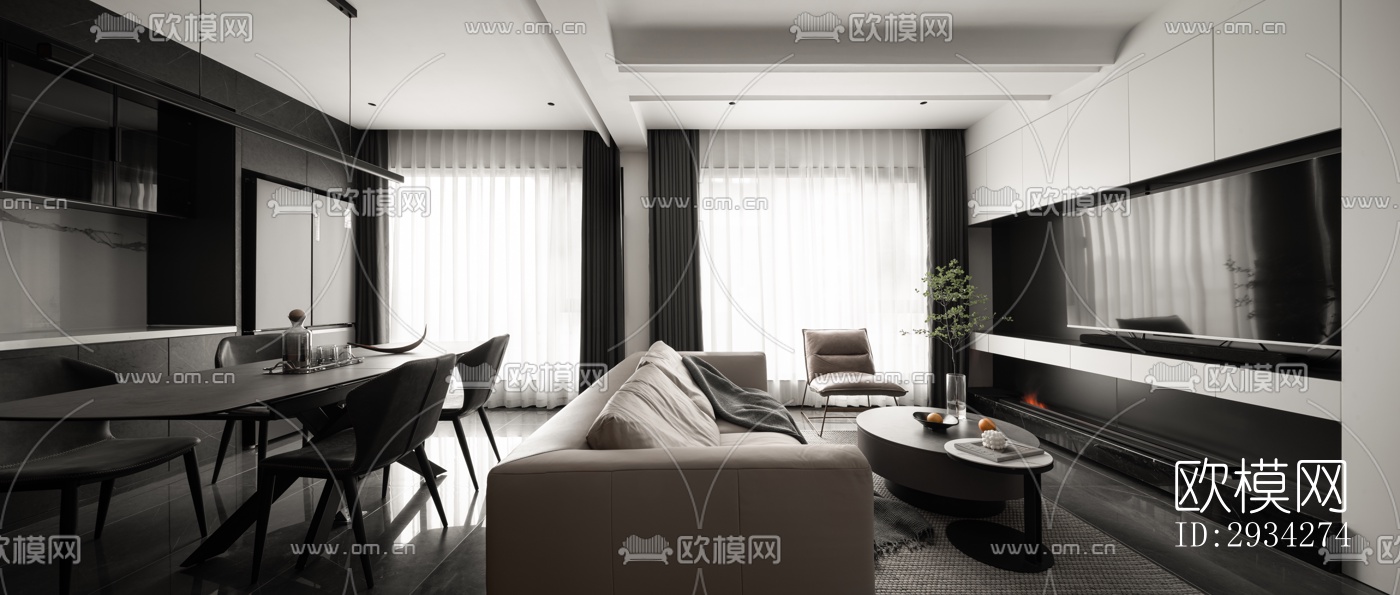 现代复式效果图下载（渲染图3）