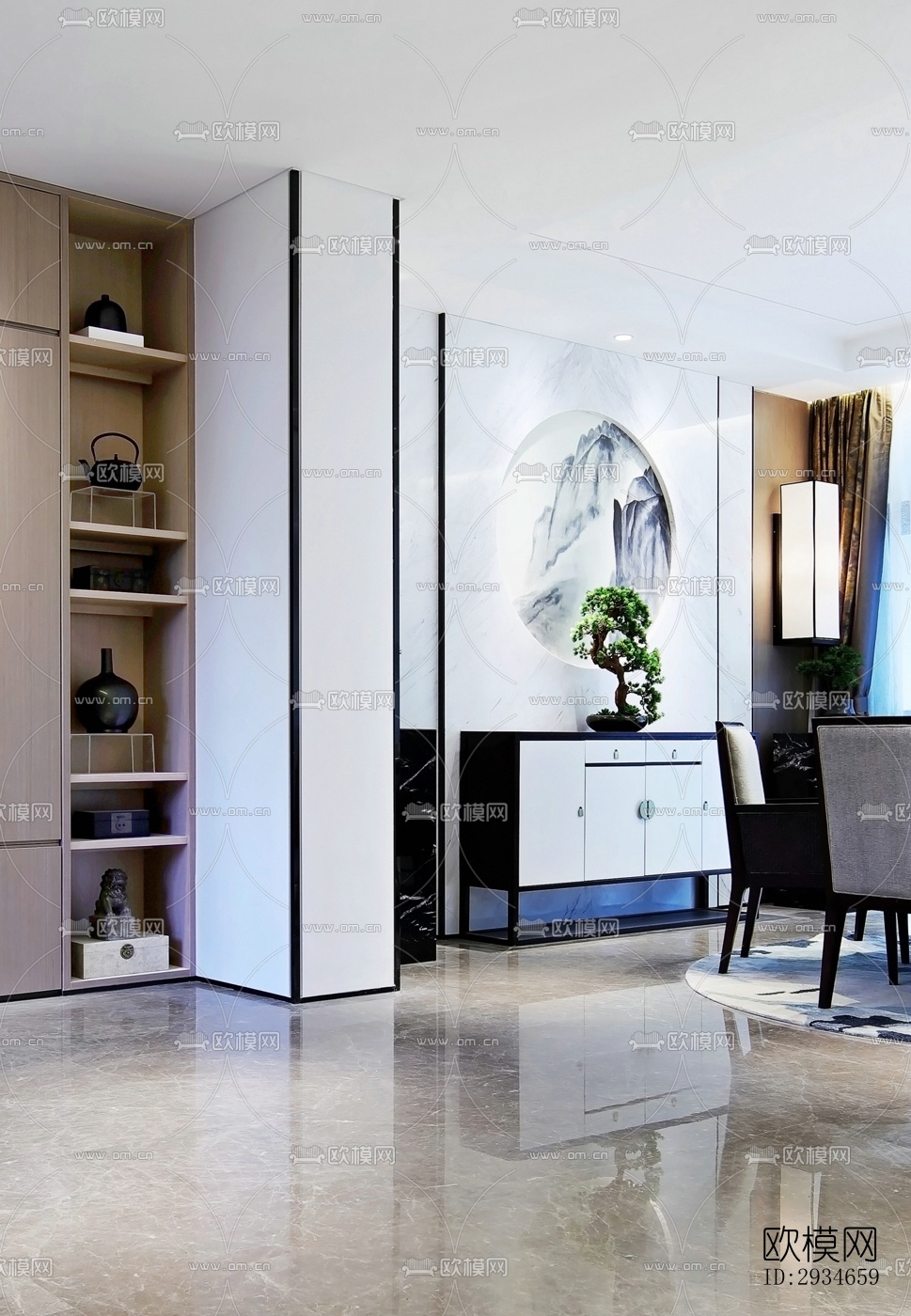 新中式平层效果图下载（渲染图13）