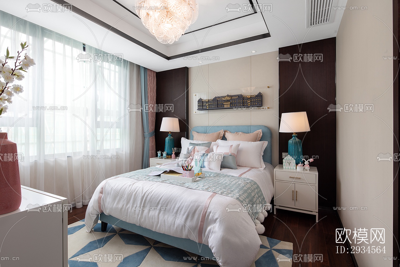 新中式平层效果图下载（渲染图9）