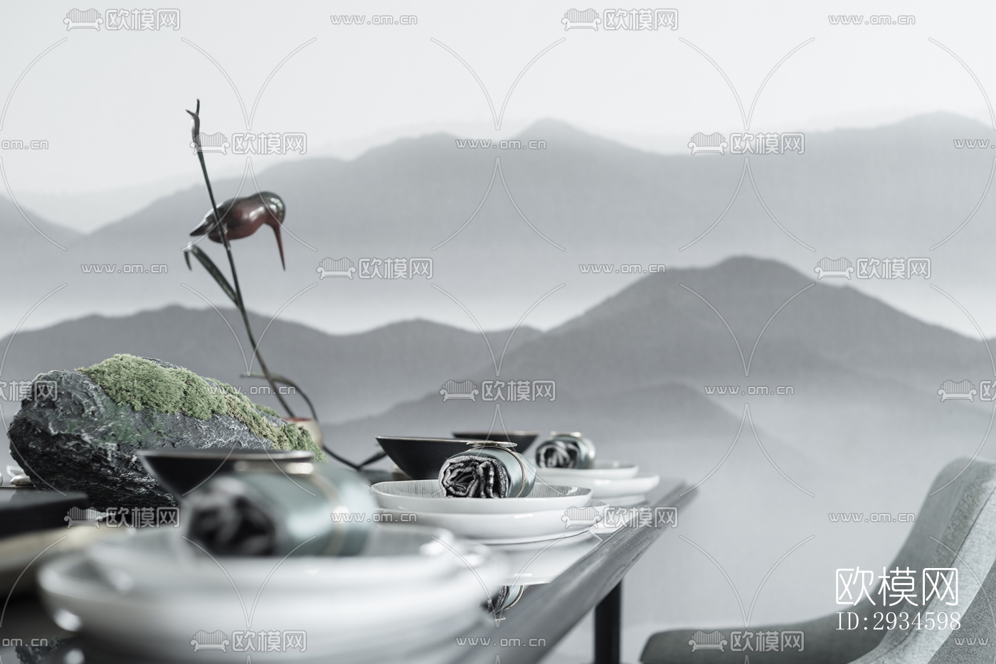 新中式平层效果图下载（渲染图2）