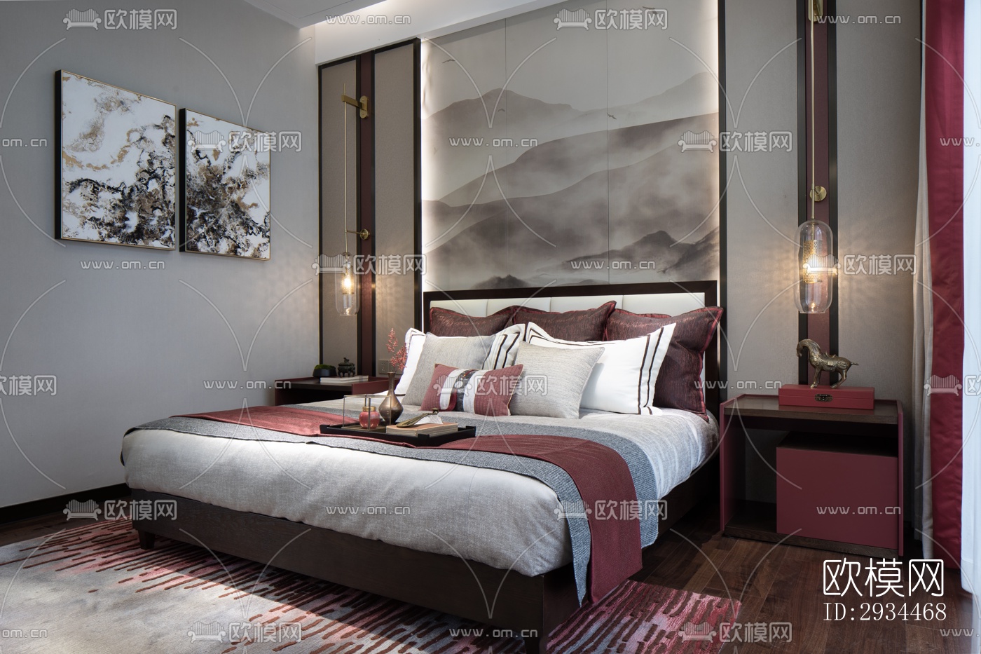 新中式平层效果图下载（渲染图7）