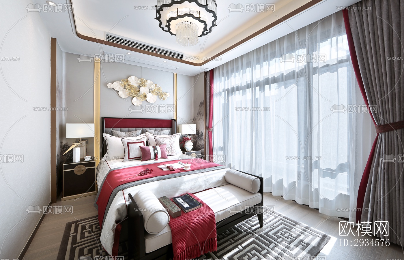 新中式平层效果图下载（渲染图14）