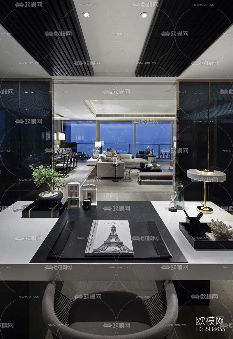 新中式平层效果图下载（渲染图11）