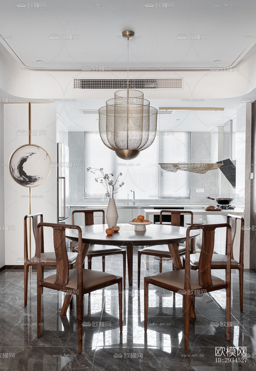 新中式平层效果图下载（渲染图2）