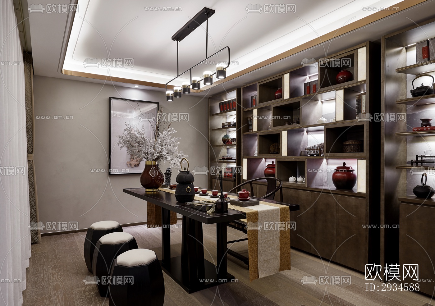 新中式平层效果图下载（渲染图19）