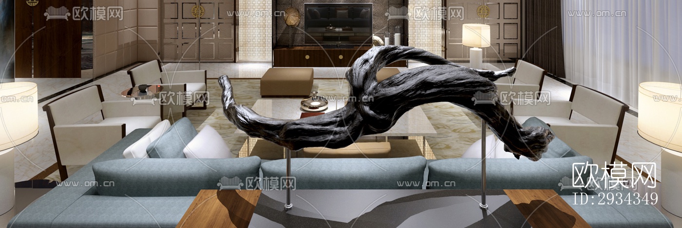 中式平层效果图下载（渲染图11）