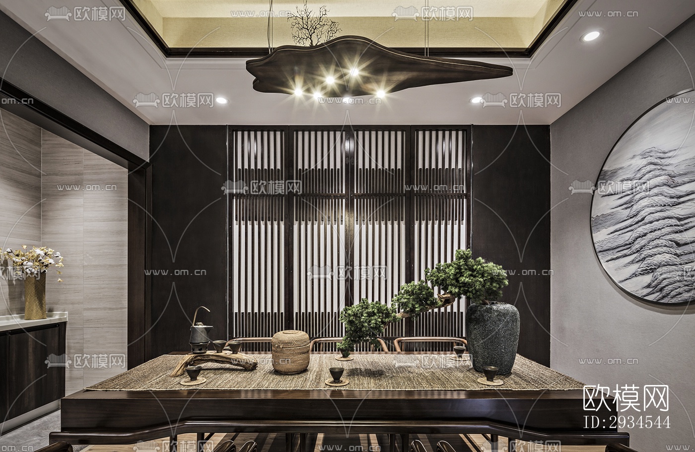 新中式平层效果图下载（渲染图10）