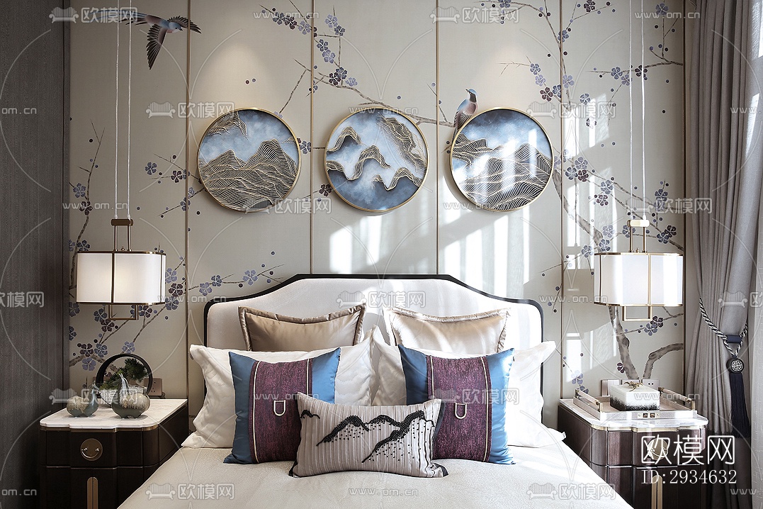 新中式平层效果图下载（渲染图5）