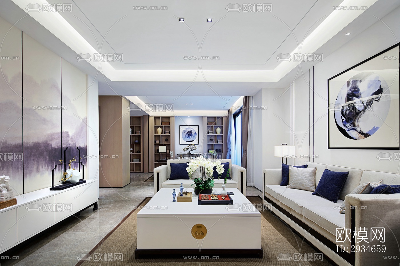 新中式平层效果图下载（渲染图5）