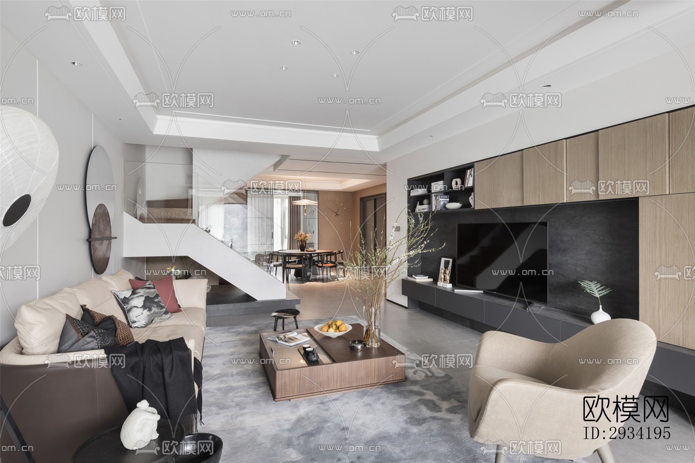 新中式复式效果图下载（渲染图5）