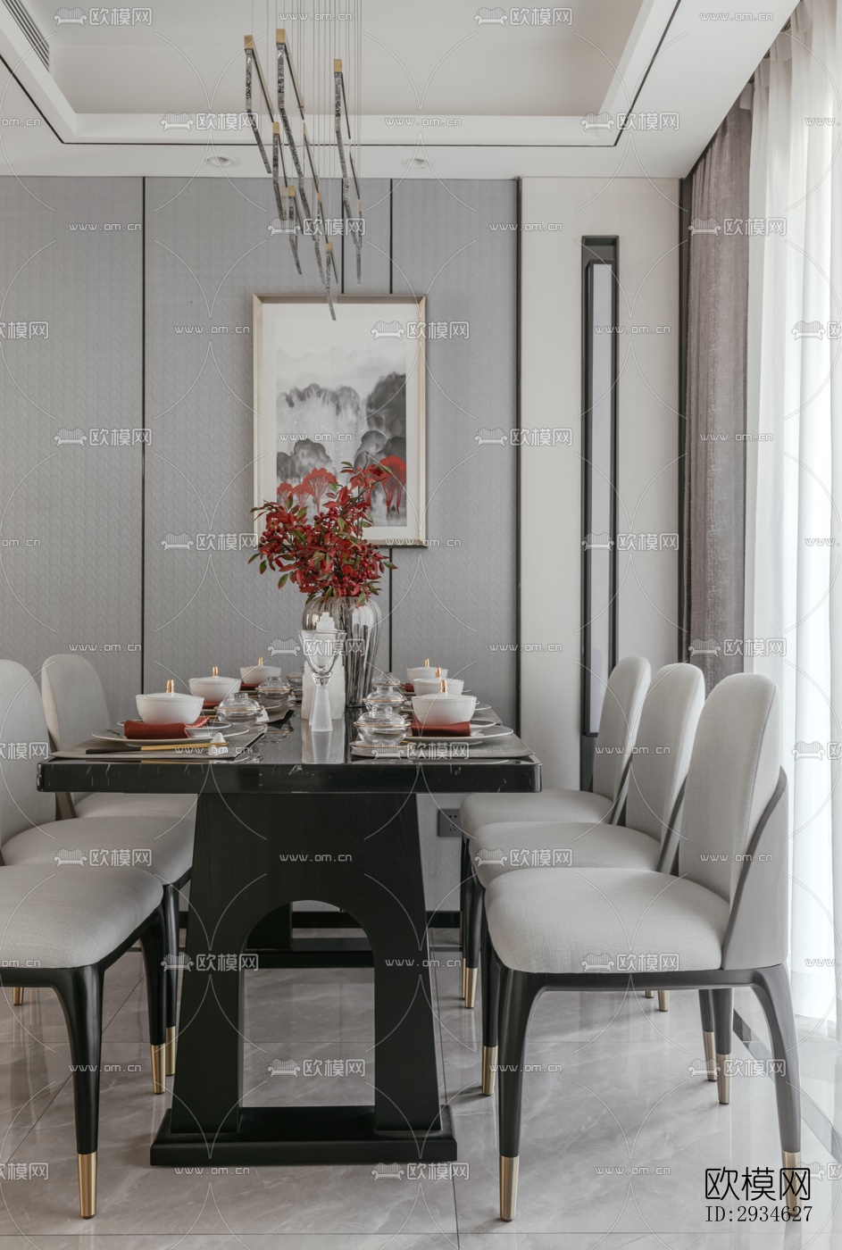 新中式平层效果图下载（渲染图17）