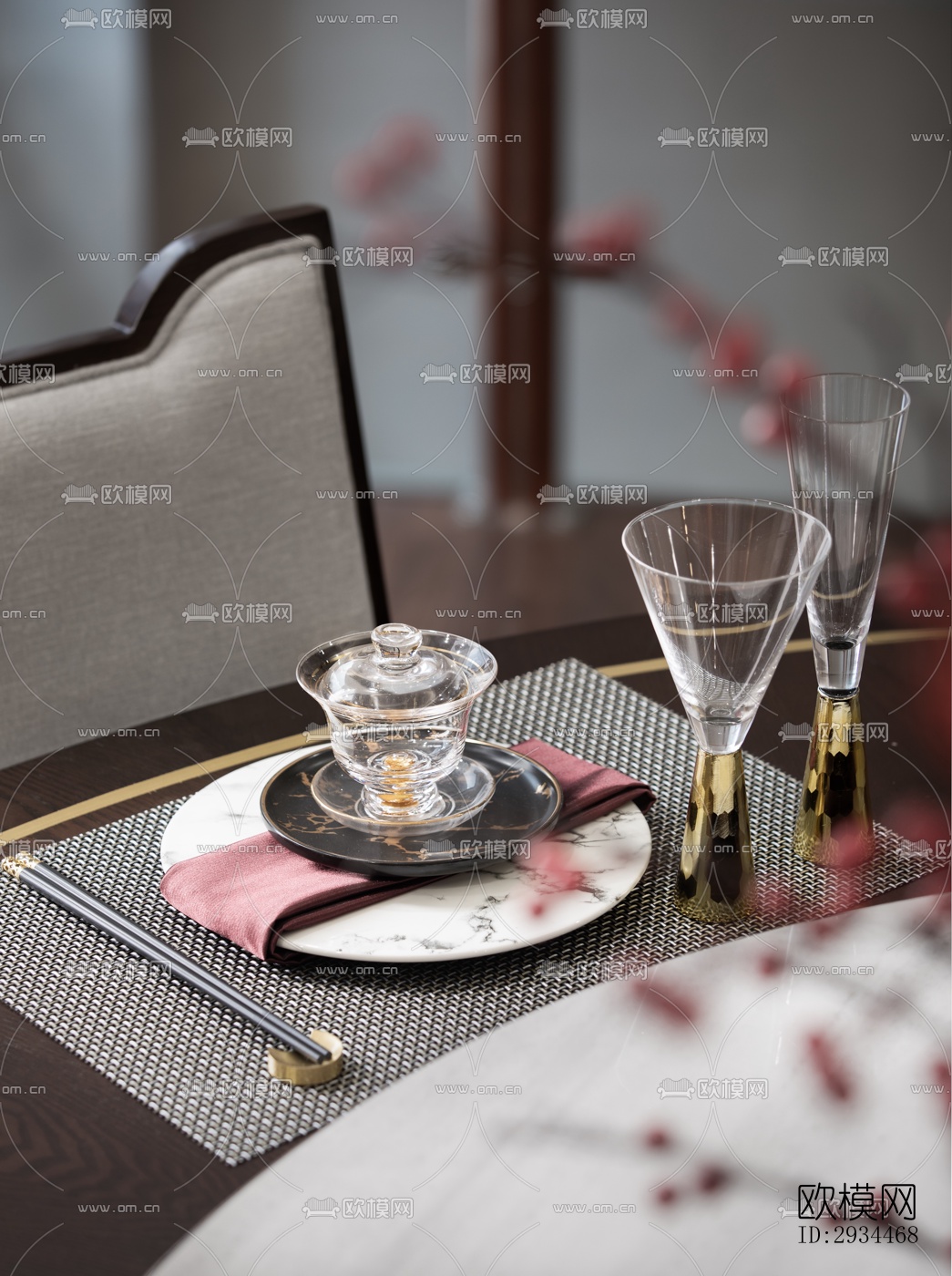 新中式平层效果图下载（渲染图2）