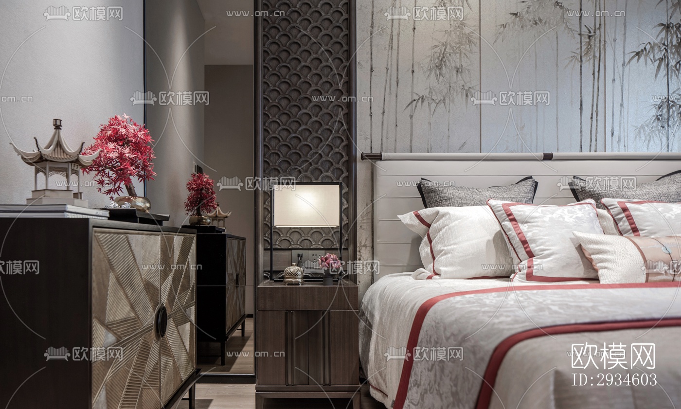 新中式平层效果图下载（渲染图14）