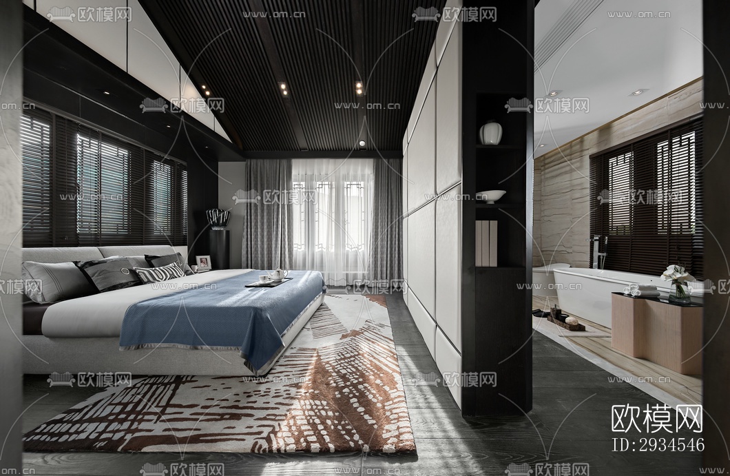 新中式平层效果图下载（渲染图10）