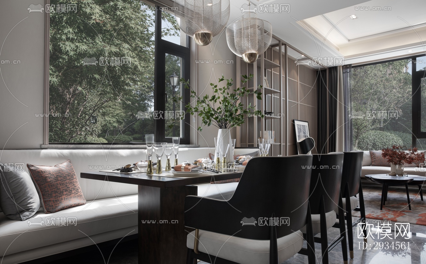 新中式平层效果图下载（渲染图5）