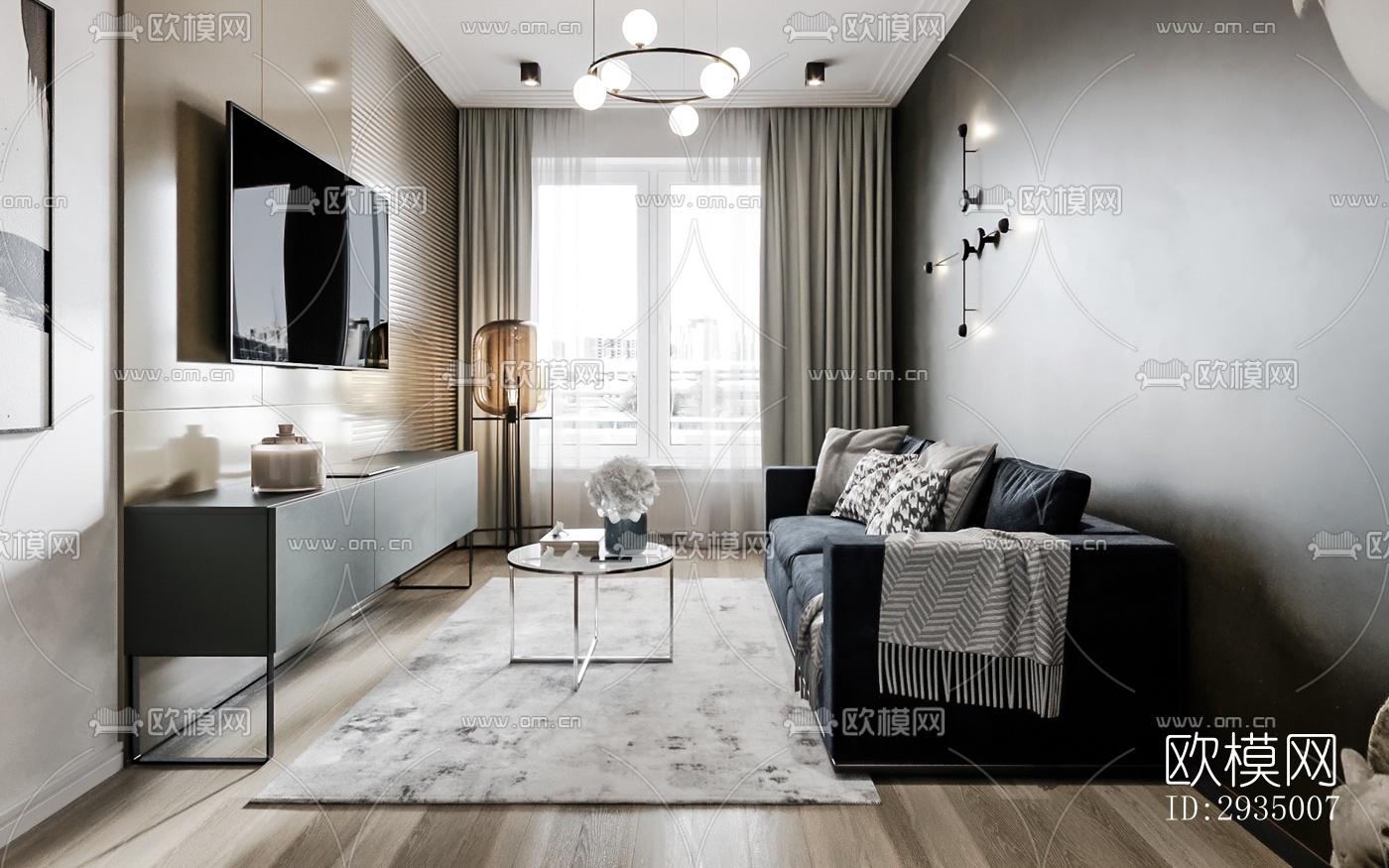 现代平层效果图下载（渲染图1）