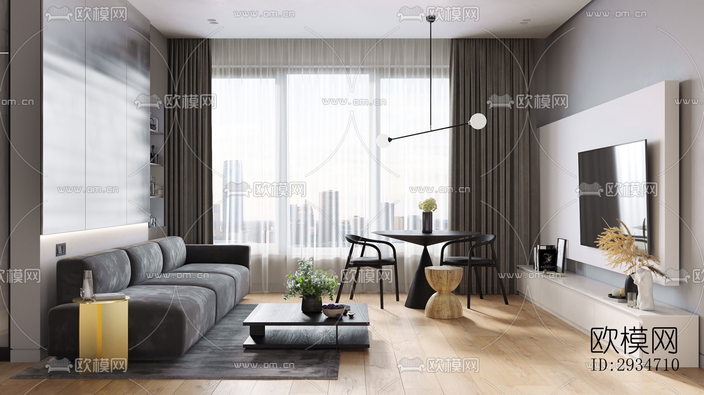 现代平层效果图下载（渲染图6）