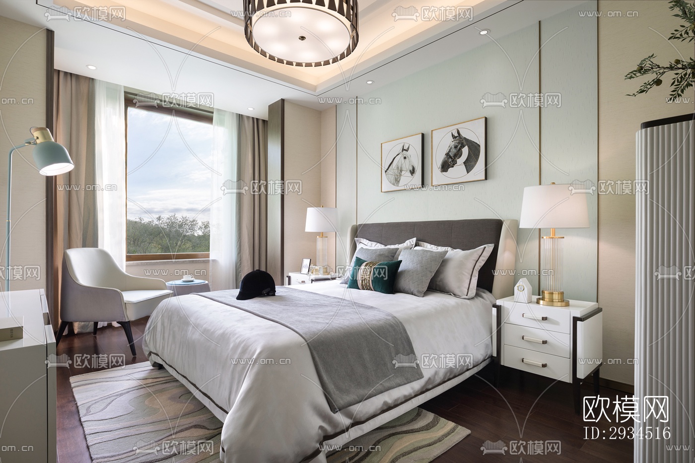 新中式平层效果图下载（渲染图10）