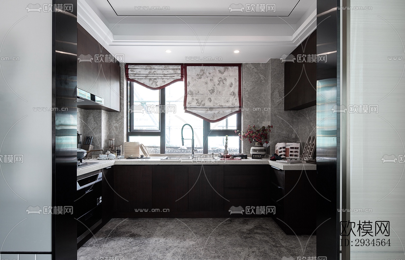 新中式平层效果图下载（渲染图1）