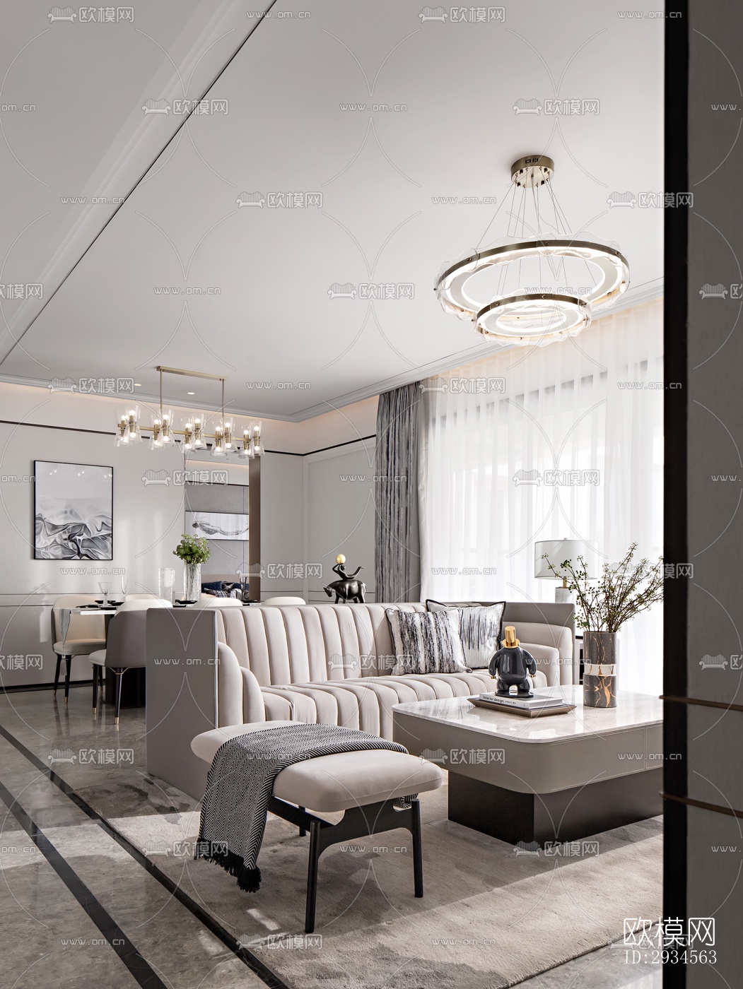 新中式平层效果图下载（渲染图17）