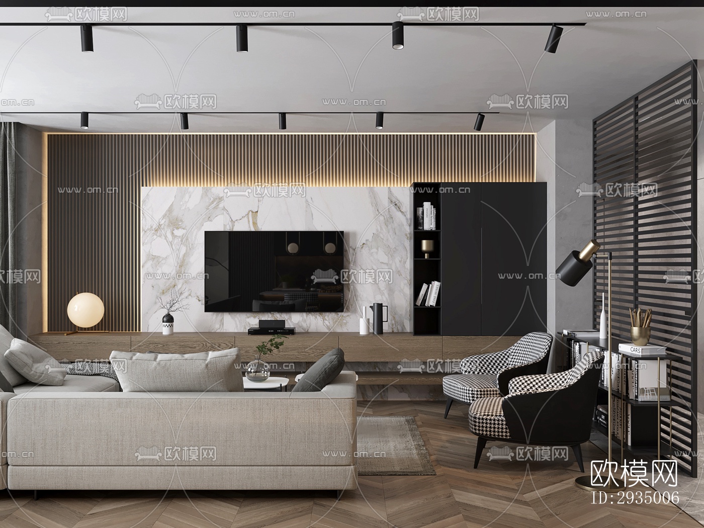 现代平层效果图下载（渲染图1）