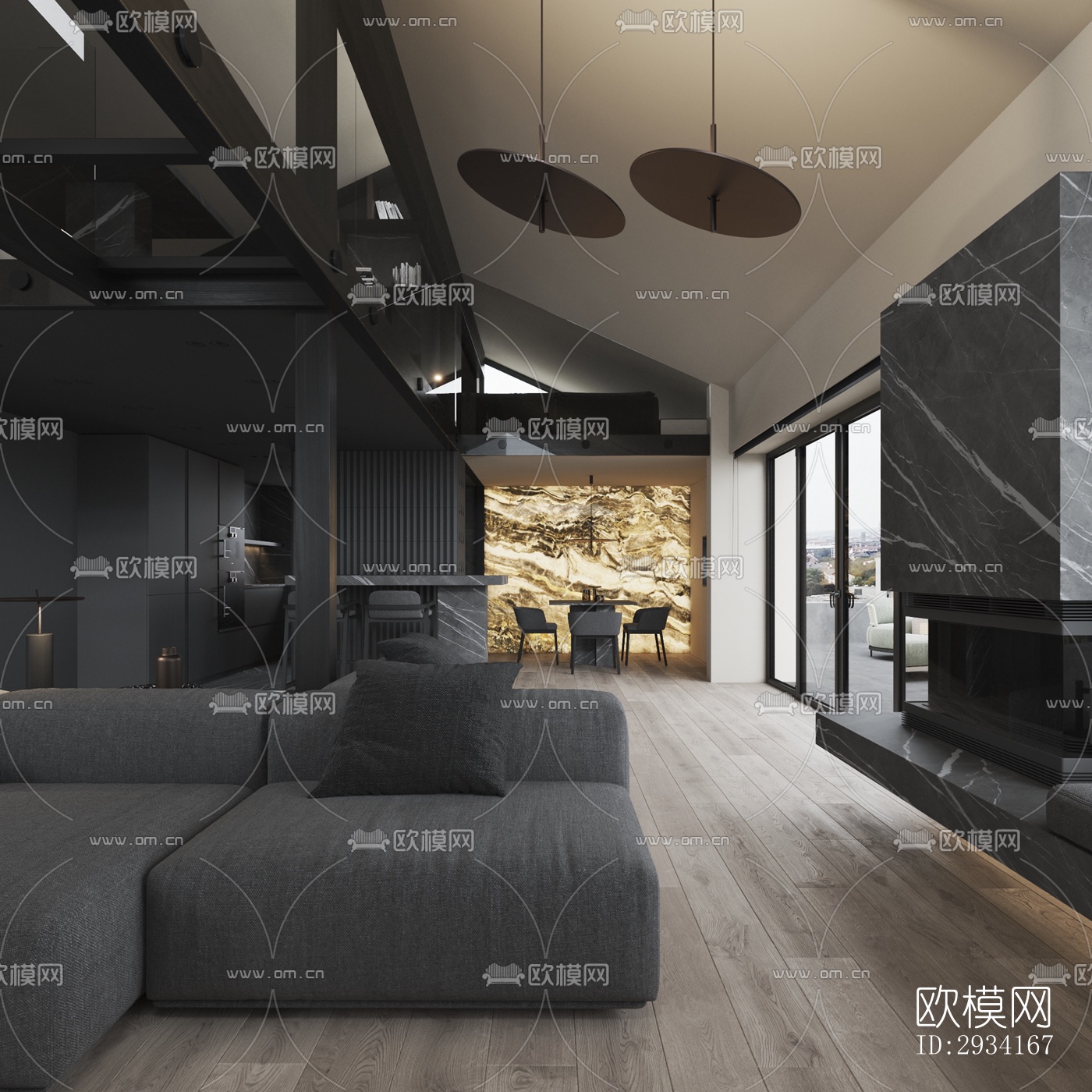 高级灰别墅效果图下载（渲染图17）